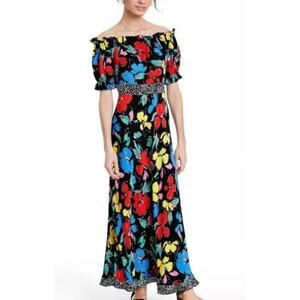 NWT Rixo x Target Womens Off The Shoulder Floral Black Multicolored Maxi Dress 0
